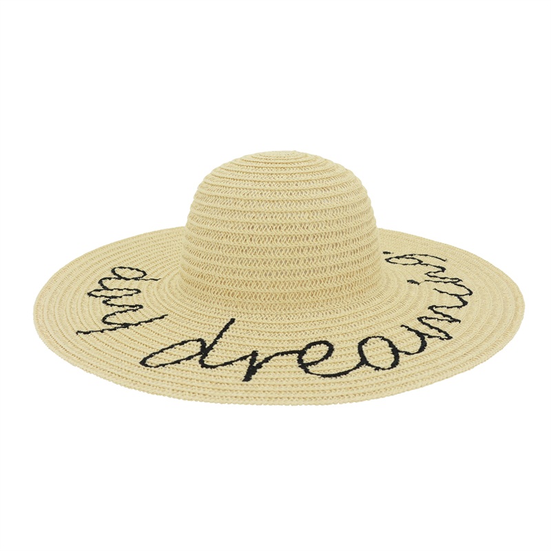Fashion design wide brim straw hat with embroidery