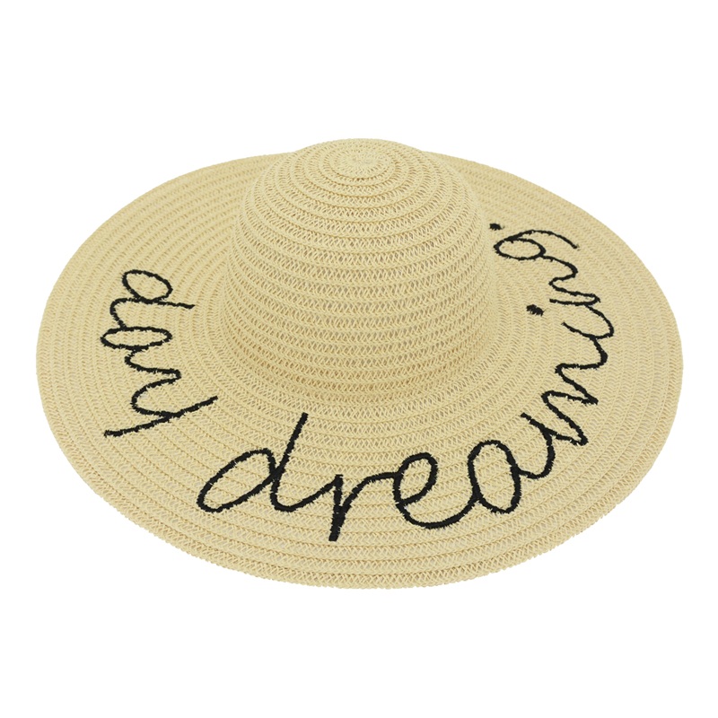 Fashion design wide brim straw hat with embroidery