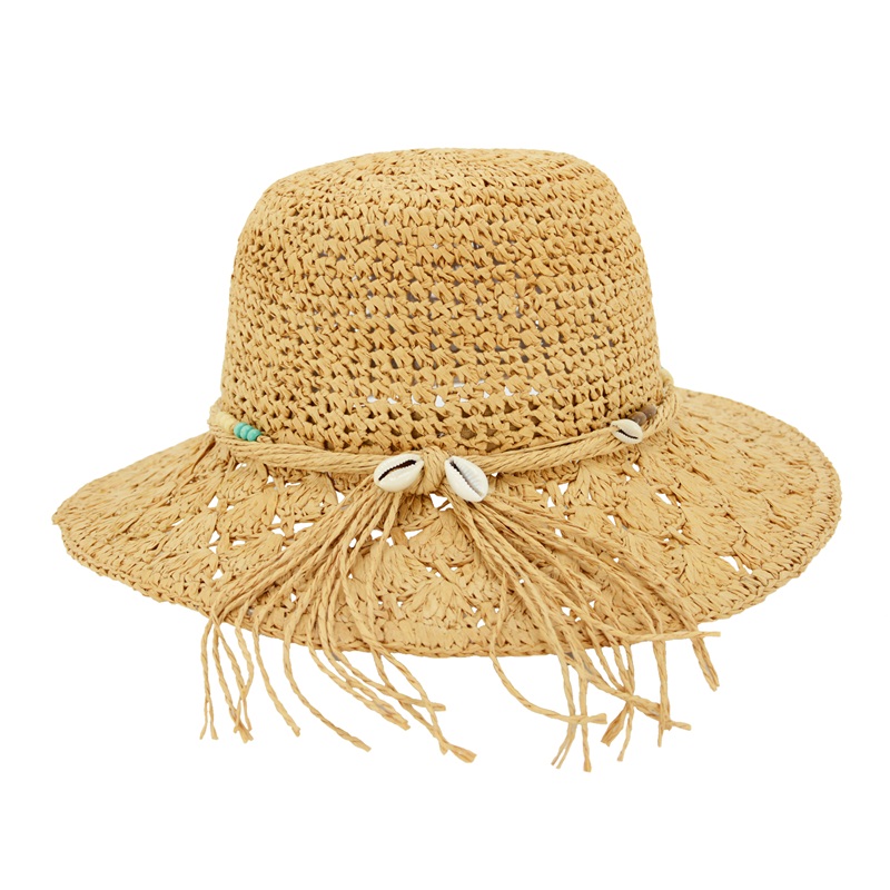 straw raffia hat with beads trims