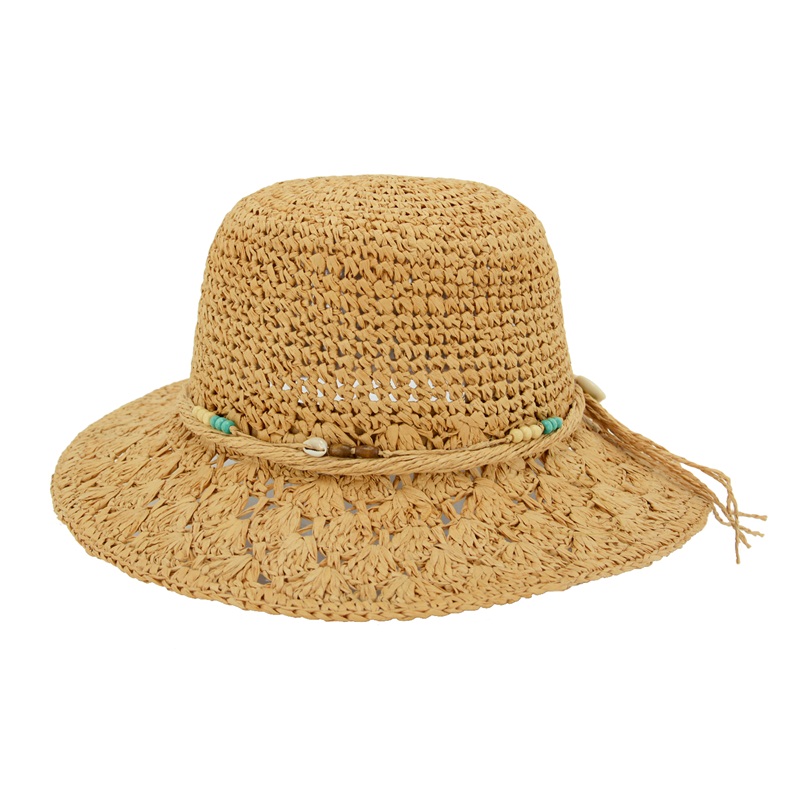 straw raffia hat with beads trims