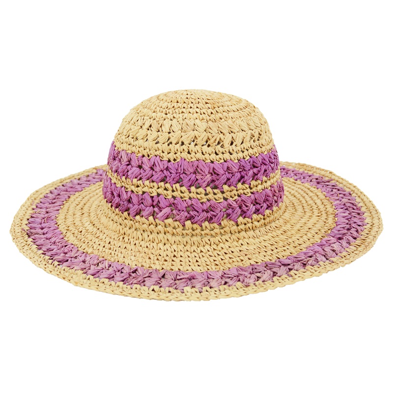 Wide Brim Raffia Straw Hat Striped Design