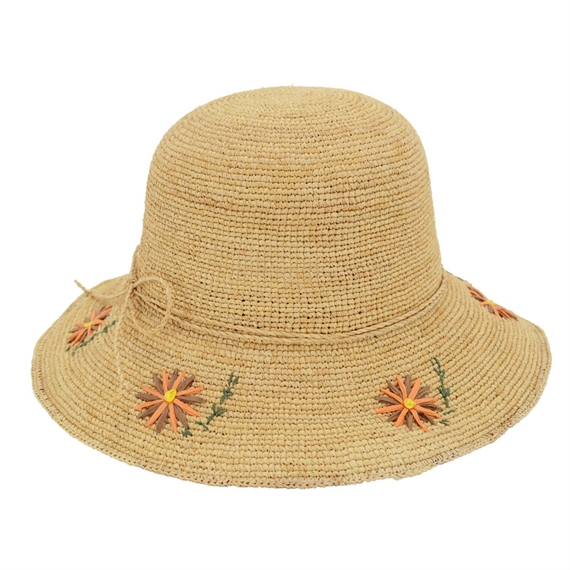 Flower embroidery straw raffia sun hat