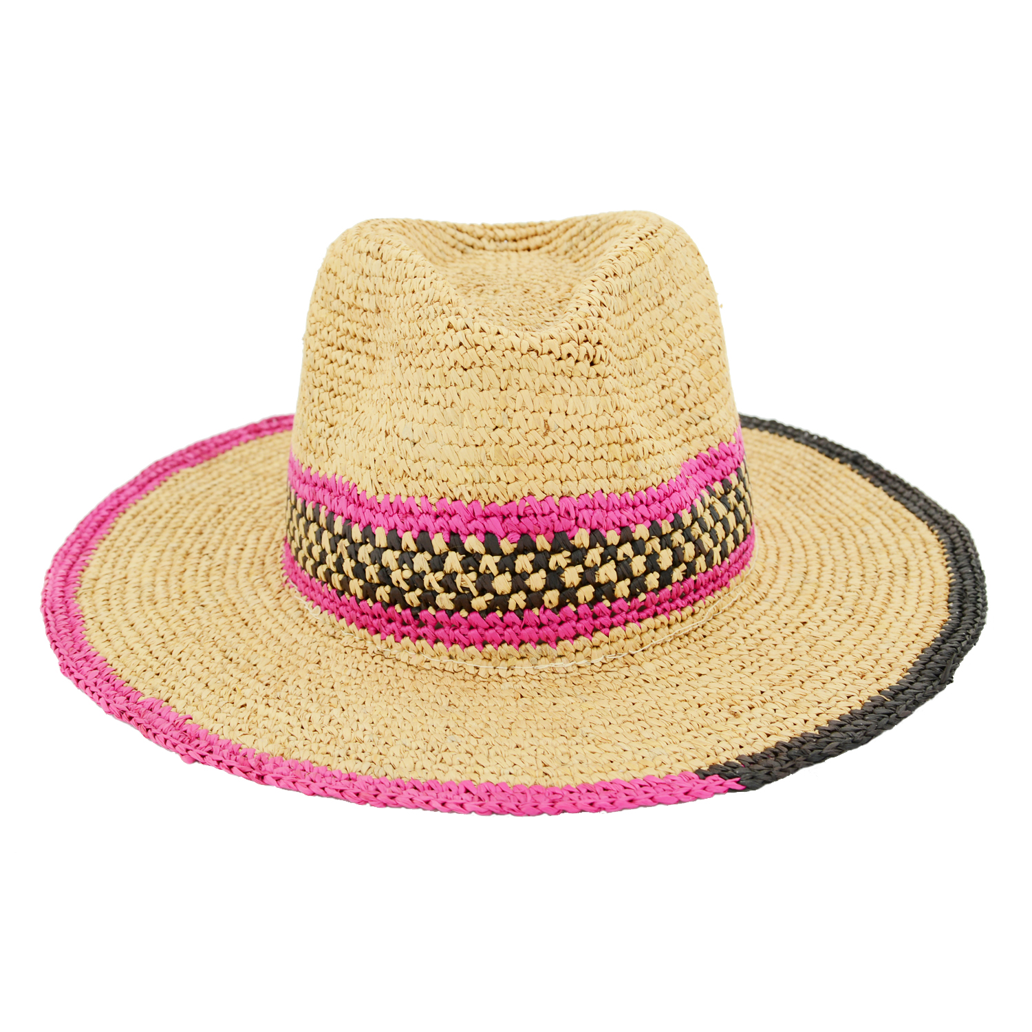 Wide Brim Raffia Panama Hat Striped Design