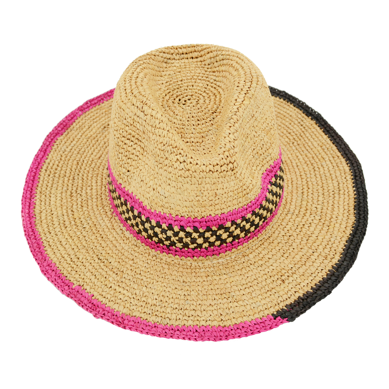 Wide Brim Raffia Panama Hat Striped Design