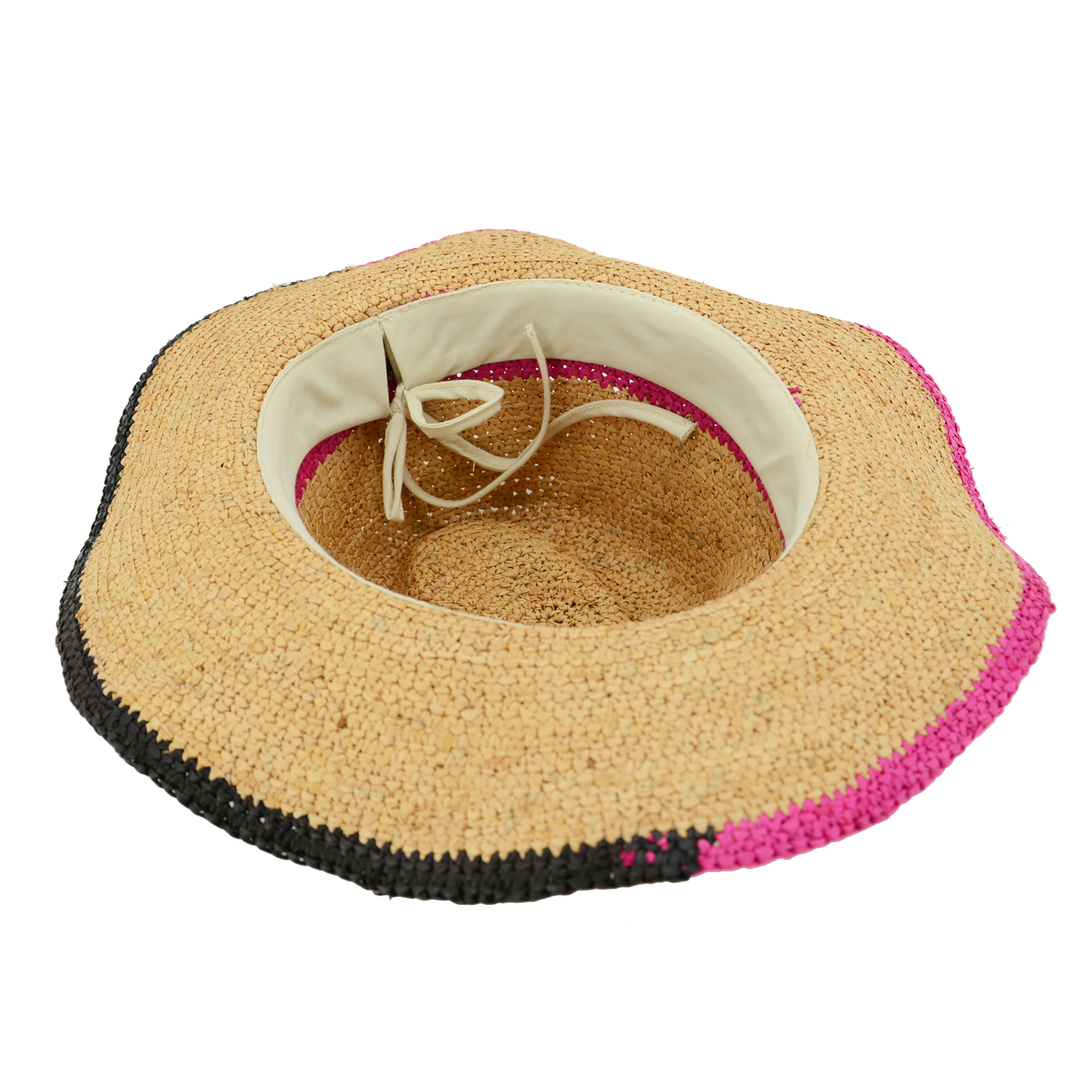 Wide Brim Raffia Panama Hat Striped Design