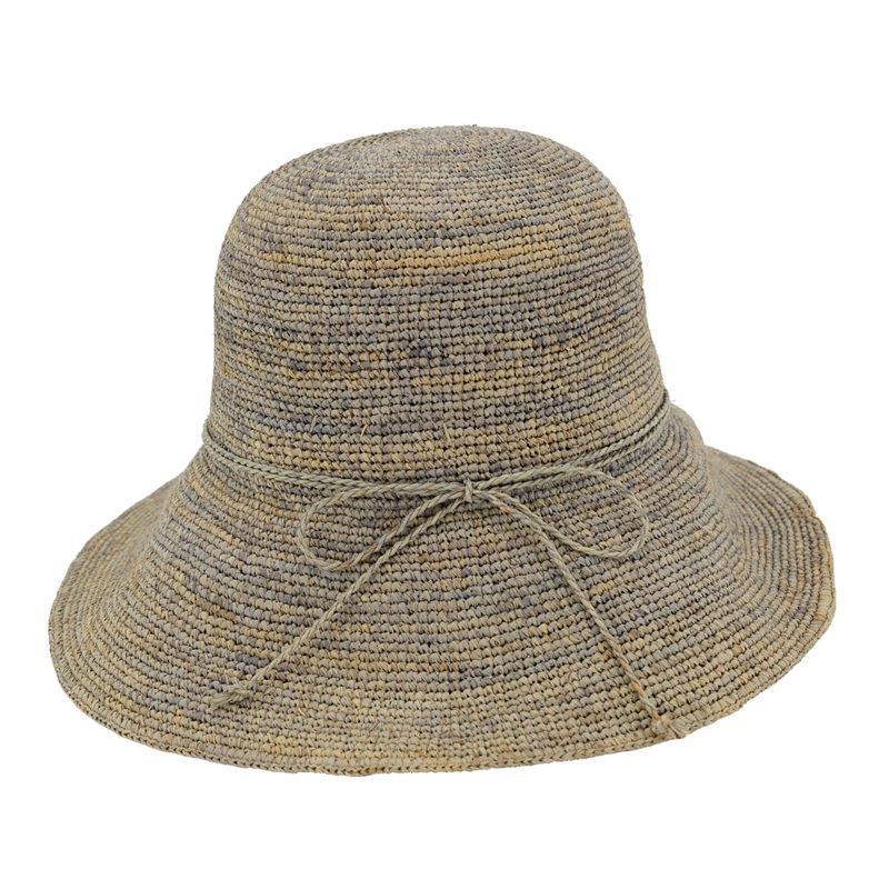 Grey Raffia Straw Bucket Hat