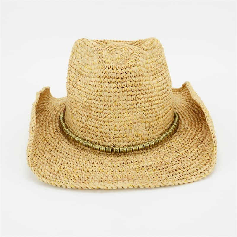 Raffia Cowgirl Hat with Beads Trimming