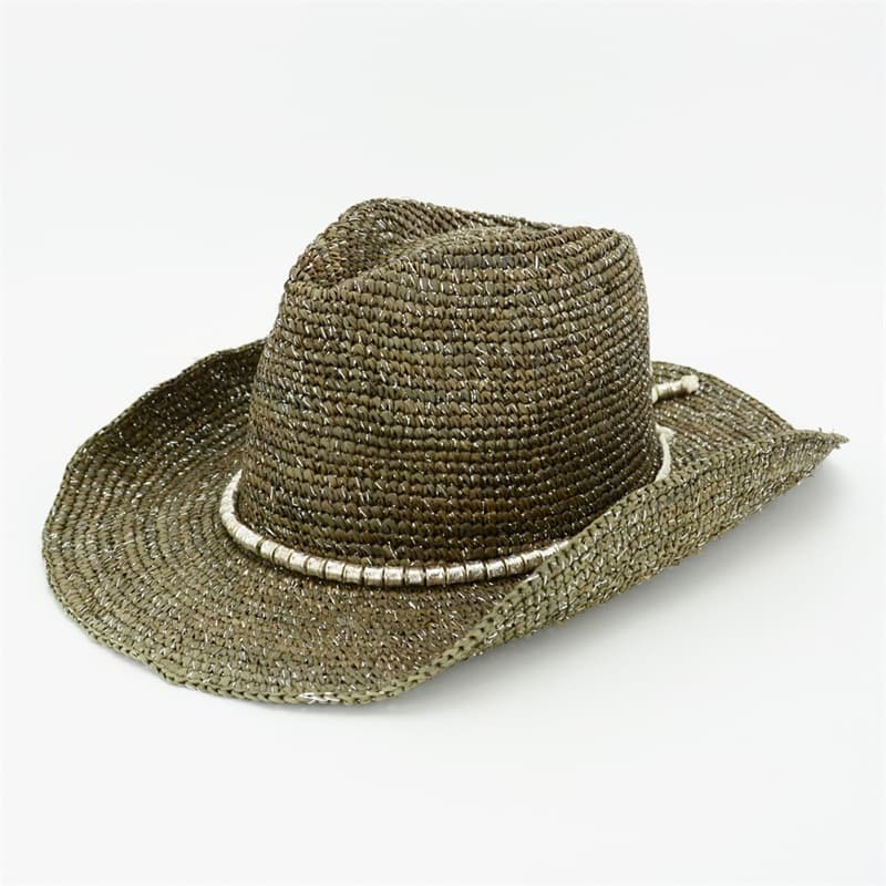 Raffia Cowgirl Hat with Beads Trimming