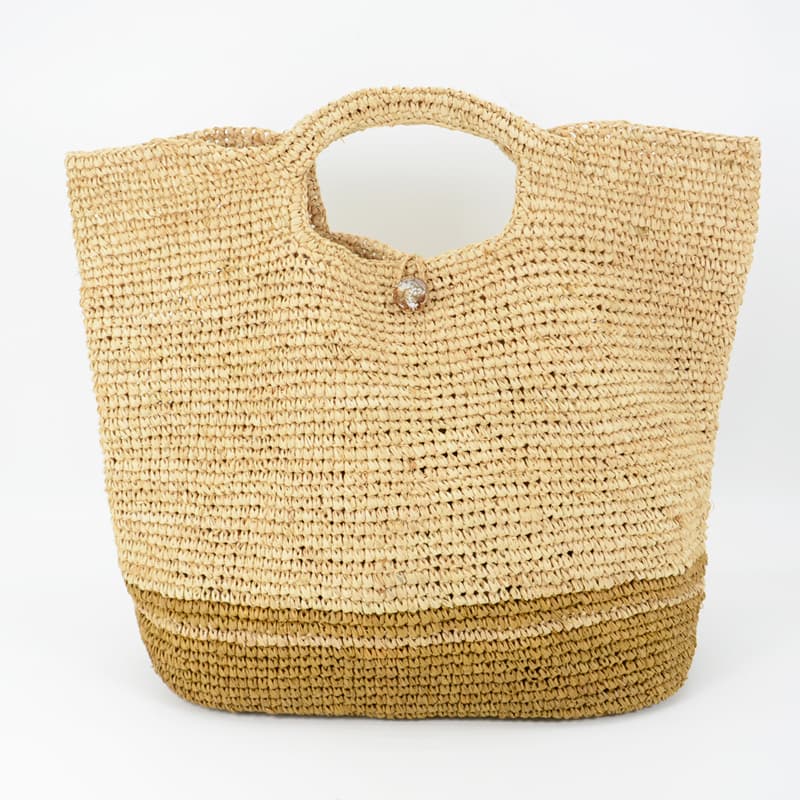 Large Raffia Bag with Agate Stone Closure