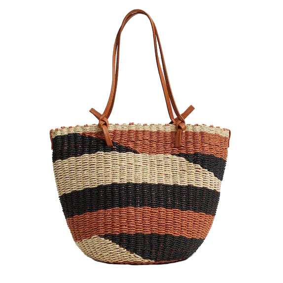 Color Raffia Basket Bag