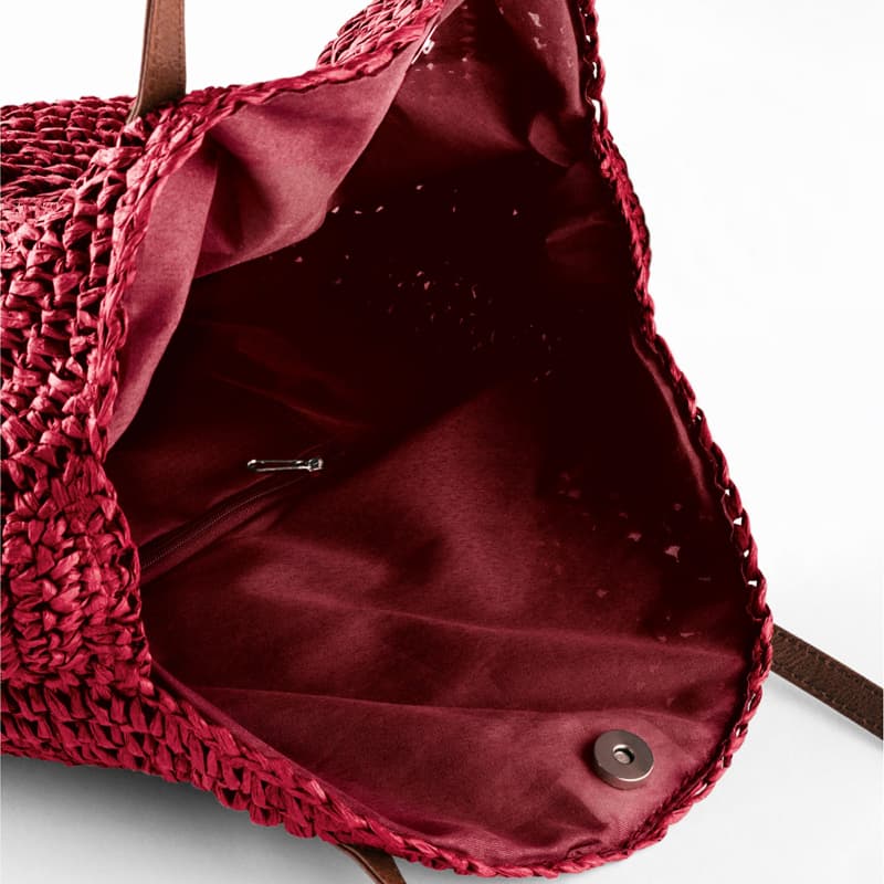 Red Wine Round Straw Shoulder Bag