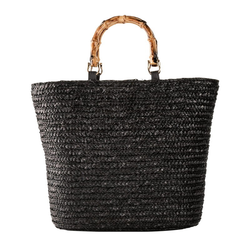 Black Wheat Straw Beach Bag for Summer