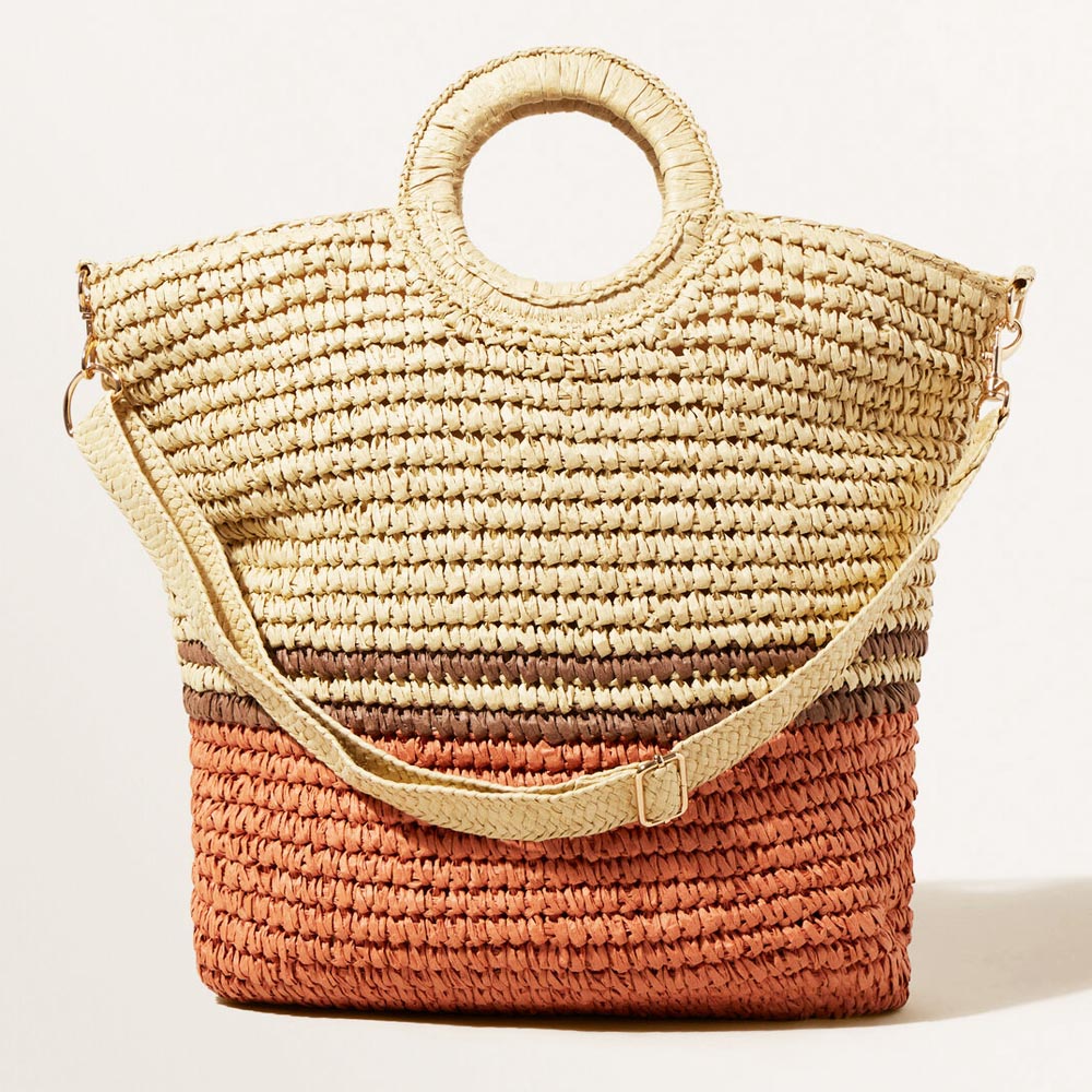 2022 Striped Straw Tote Bag