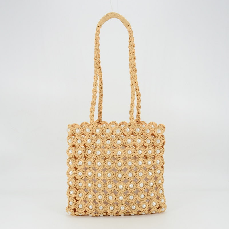 Pearls of Summer Straw Shoulder Bag