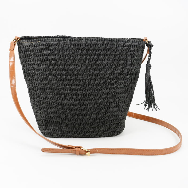 Sea Crossbody Straw Bag in Black