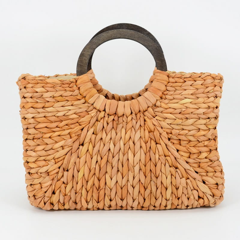 Handmade Wooden Handle Straw Woven Bag