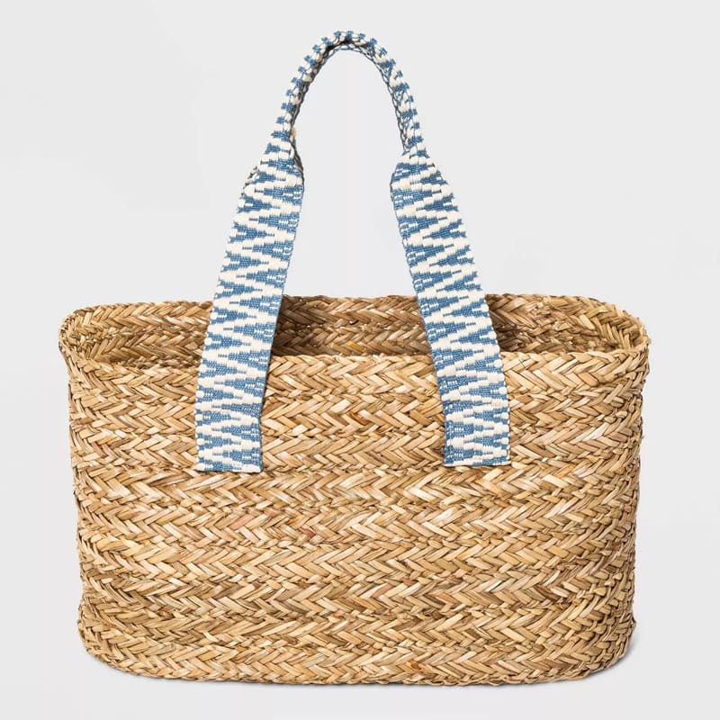 Open Top Straw Tote Handbag