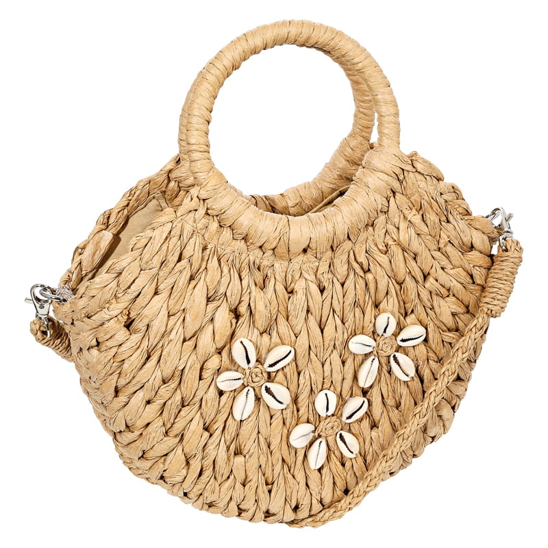 Shells Trimming Straw Shoulder Bag