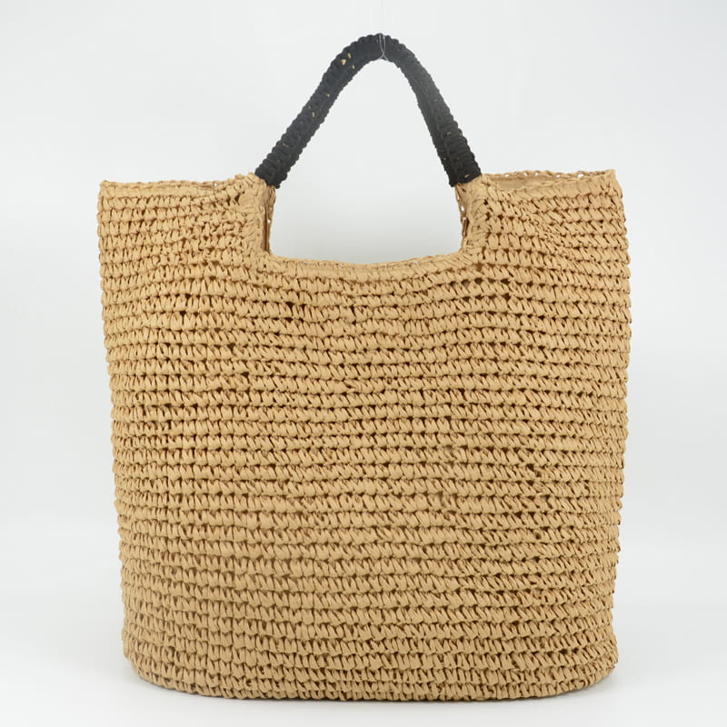 Large Tote style straw handbag with leather trimming