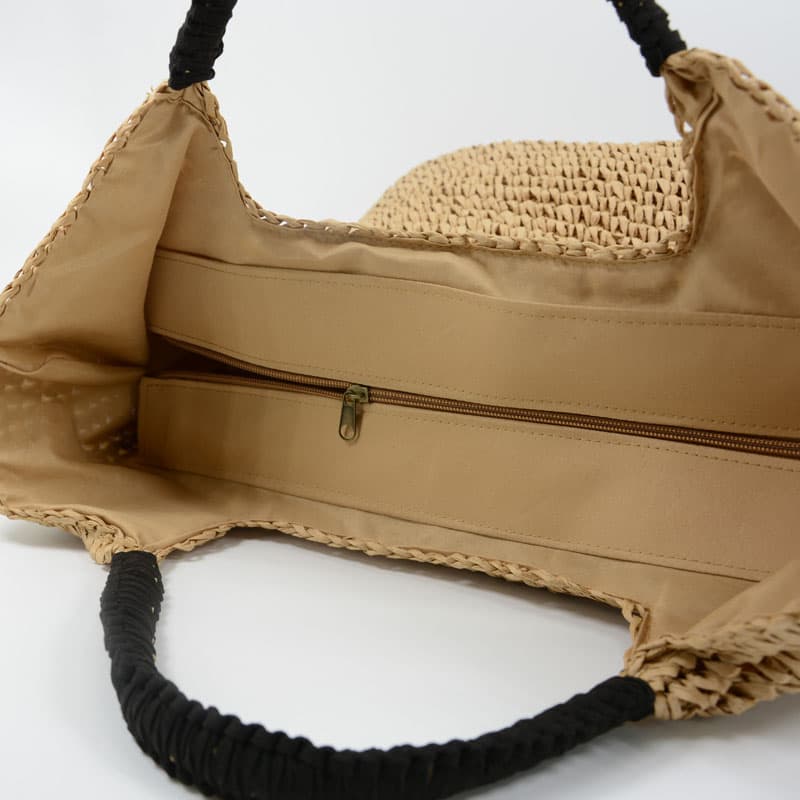 Large Tote style straw handbag with leather trimming