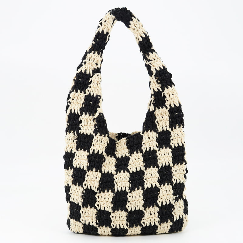 Crochet Chessboard Pattern Tote Bag