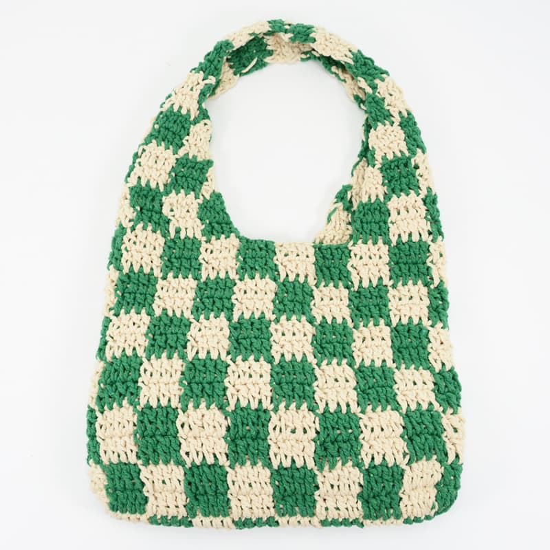 Crochet Chessboard Pattern Tote Bag