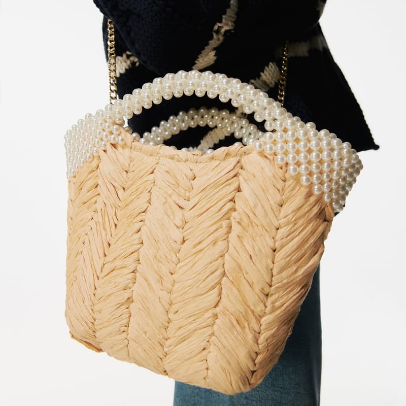 Faux Pearl Bead Basket Bag