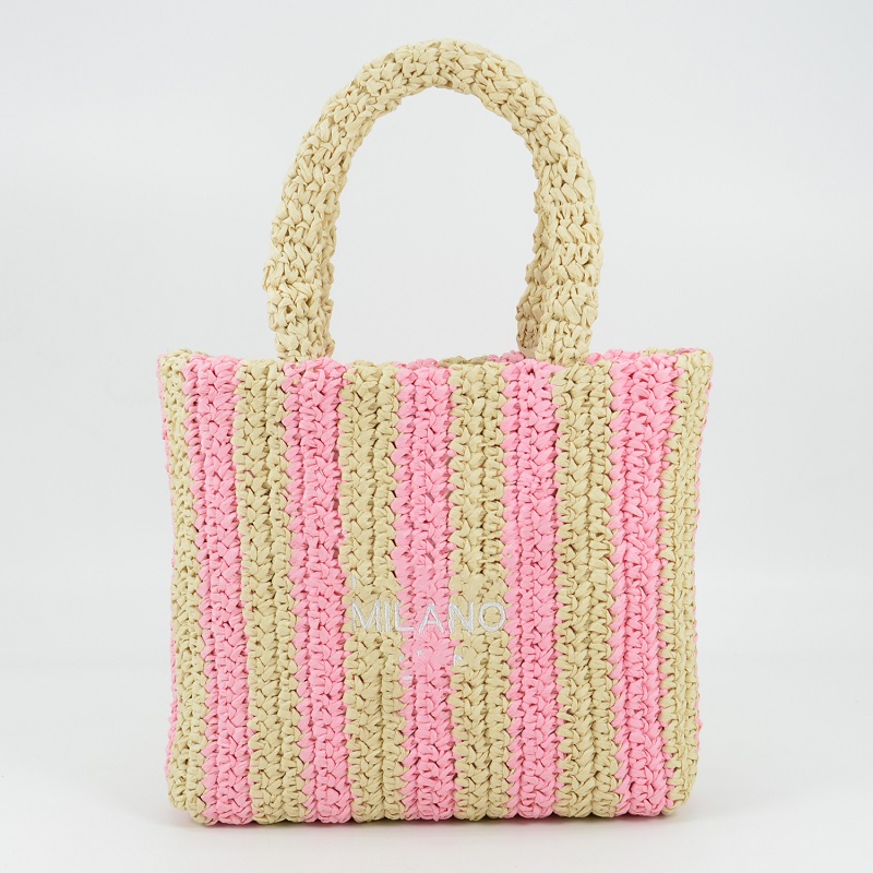 Small Raffia Tote Bag with Embroidery Logo