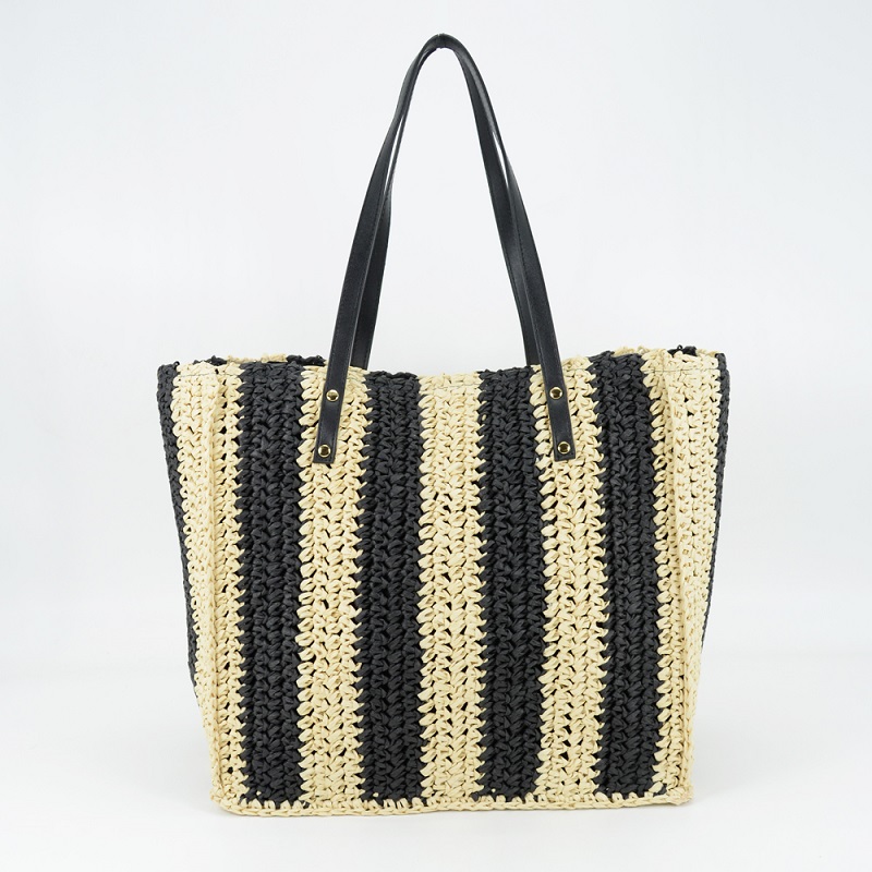 Large Straw Tote Striped Design