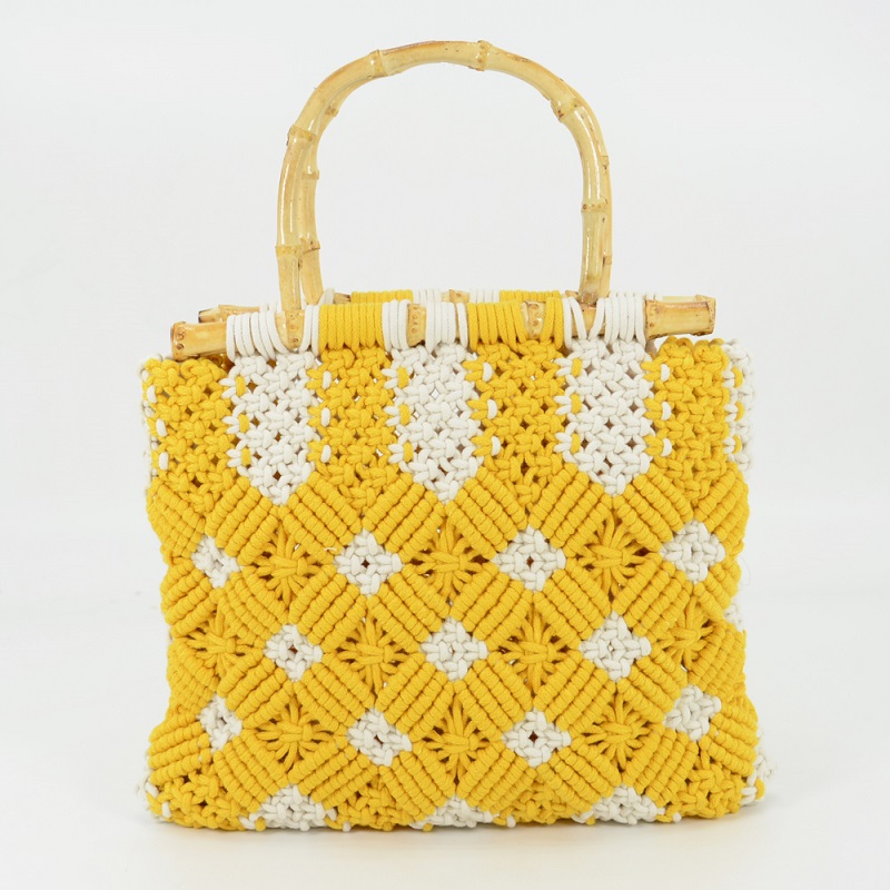Yellow Tote Bag with Bamboo Handles