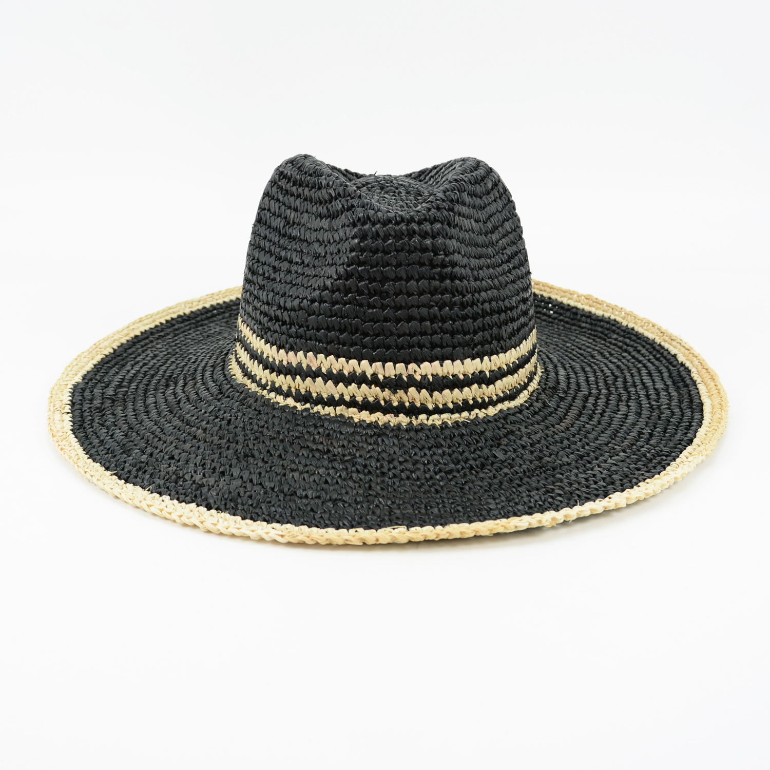Black panama raffia straw big brim sun hat