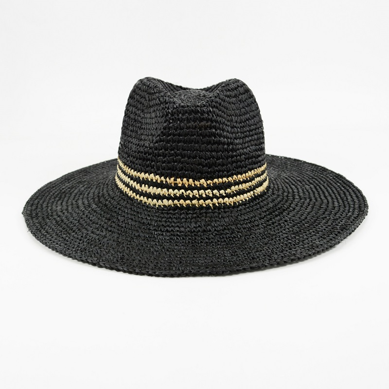 Black panama raffia straw big brim sun hat for summer