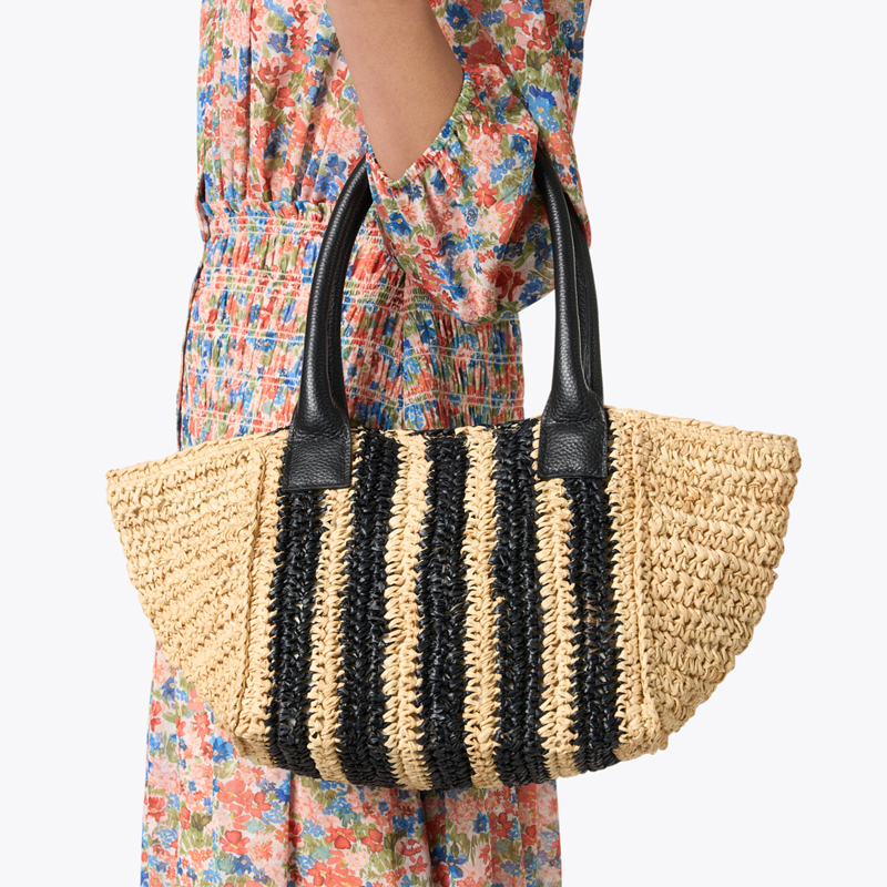 Striped Raffia Tote Fully Lined