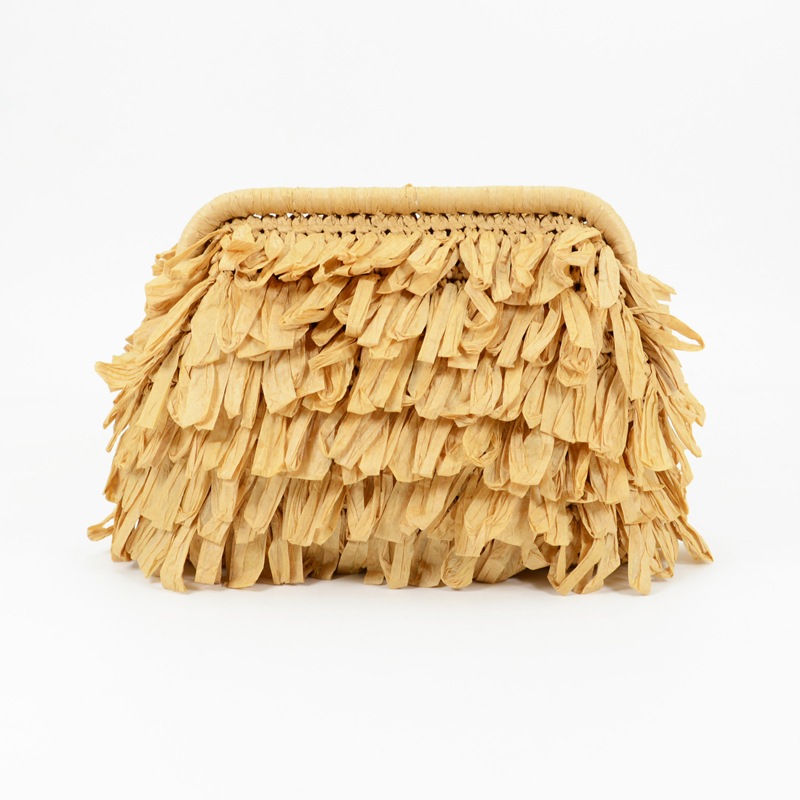 Fringes Raffia Clutch in Natural