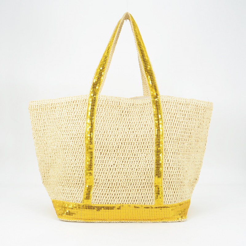 Bruno Designer Gold Sequins Beach Straw Tote