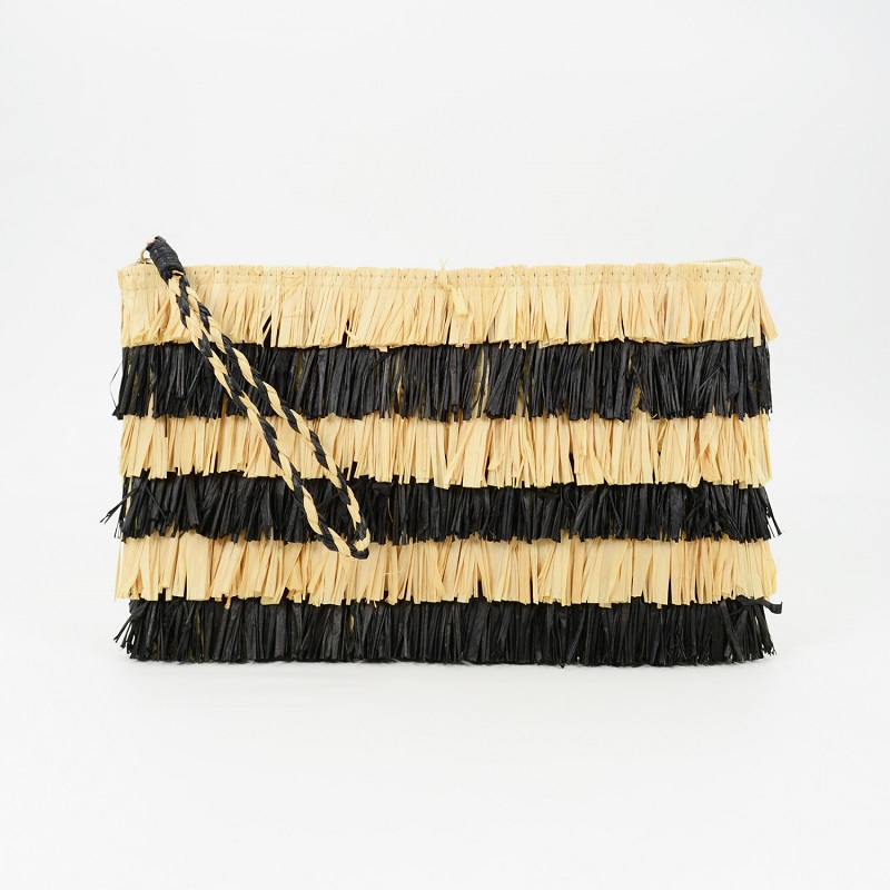 Fringe straw raffia clutch