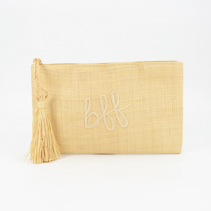 Zig Zag Slim Raffia Straw Clutch