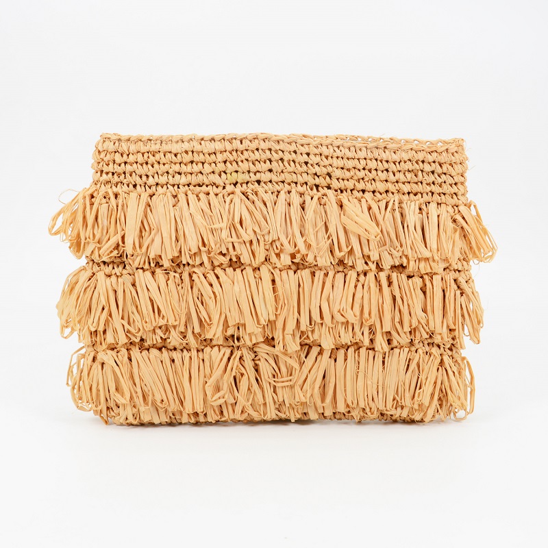 Fringe raffia clutch