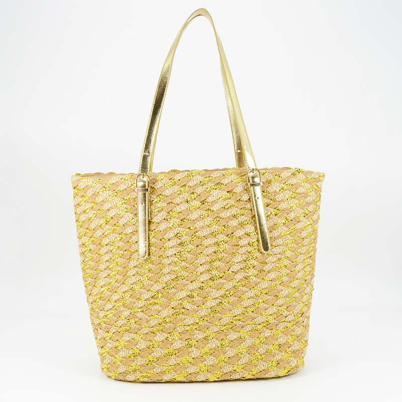 Gold And Silver Straw Tote Bag