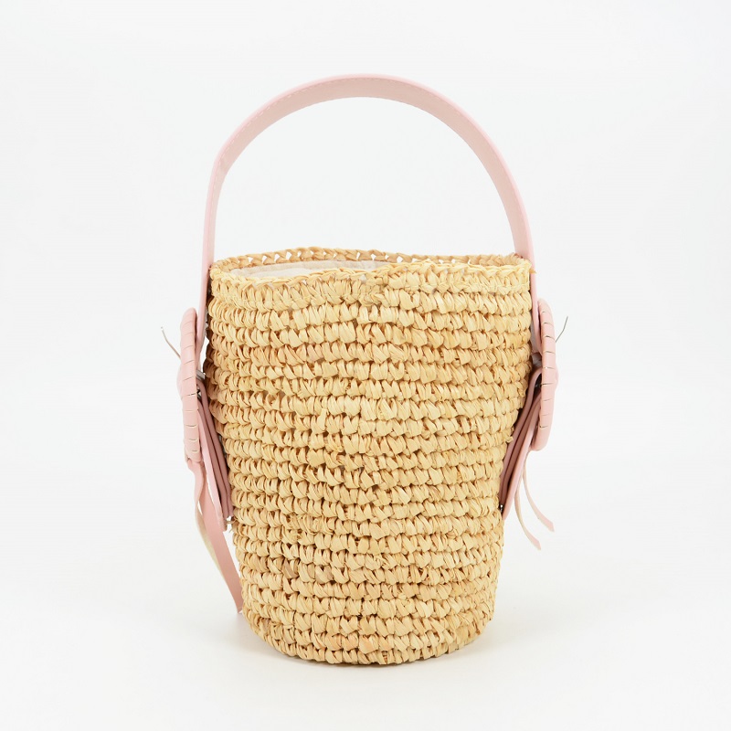 Leather Trimmed Small Raffia Tote