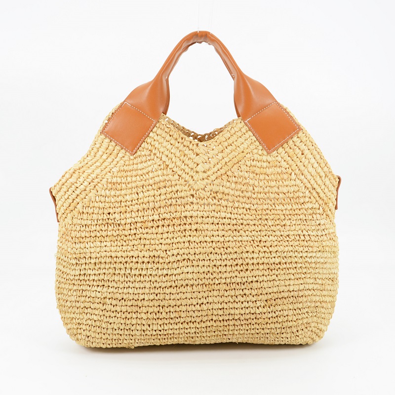 Ark Raffia Tote Bag Leather Trimmed Handbag