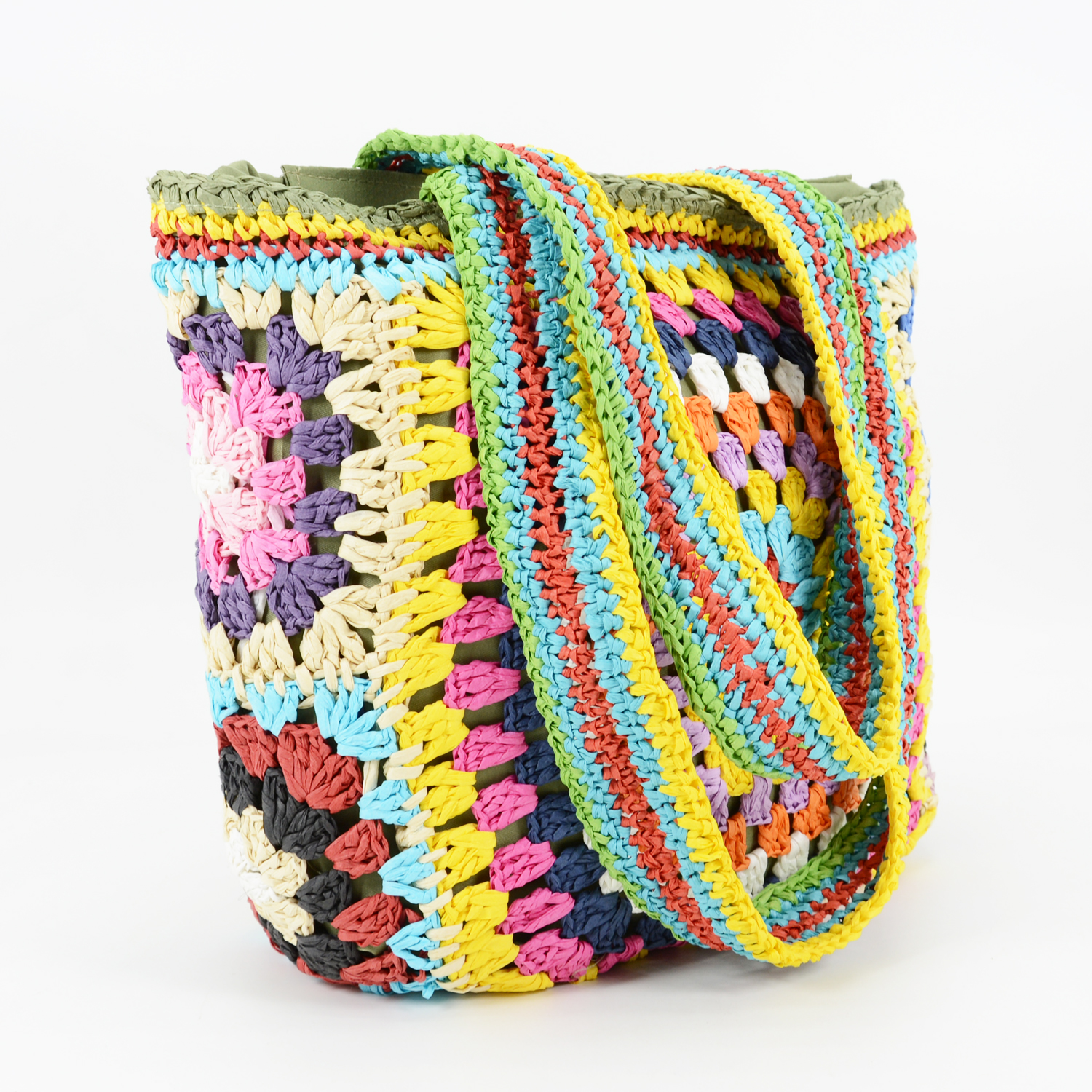 Large Capacity Colorful Handmade Knit Crochet Tote Bag