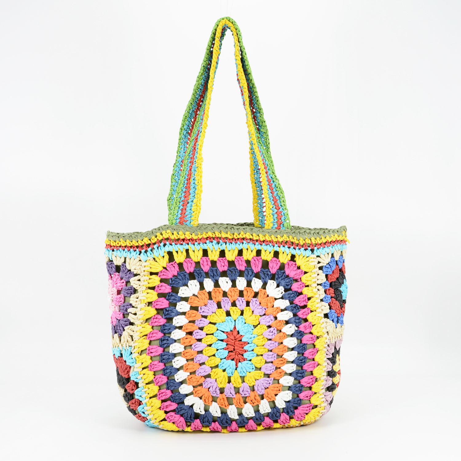 Large Capacity Colorful Handmade Knit Crochet Tote Bag