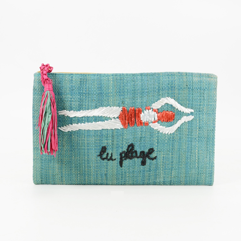 China natural straw raffia clutch with embroidery 