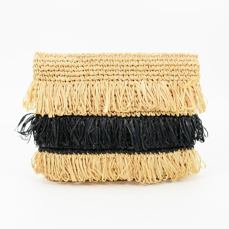 Striped Fringes raffia clutch