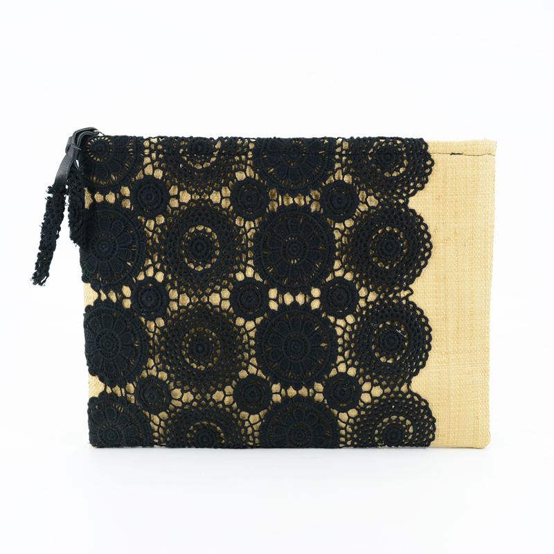 Raffia Clutch with Lace Trimmings