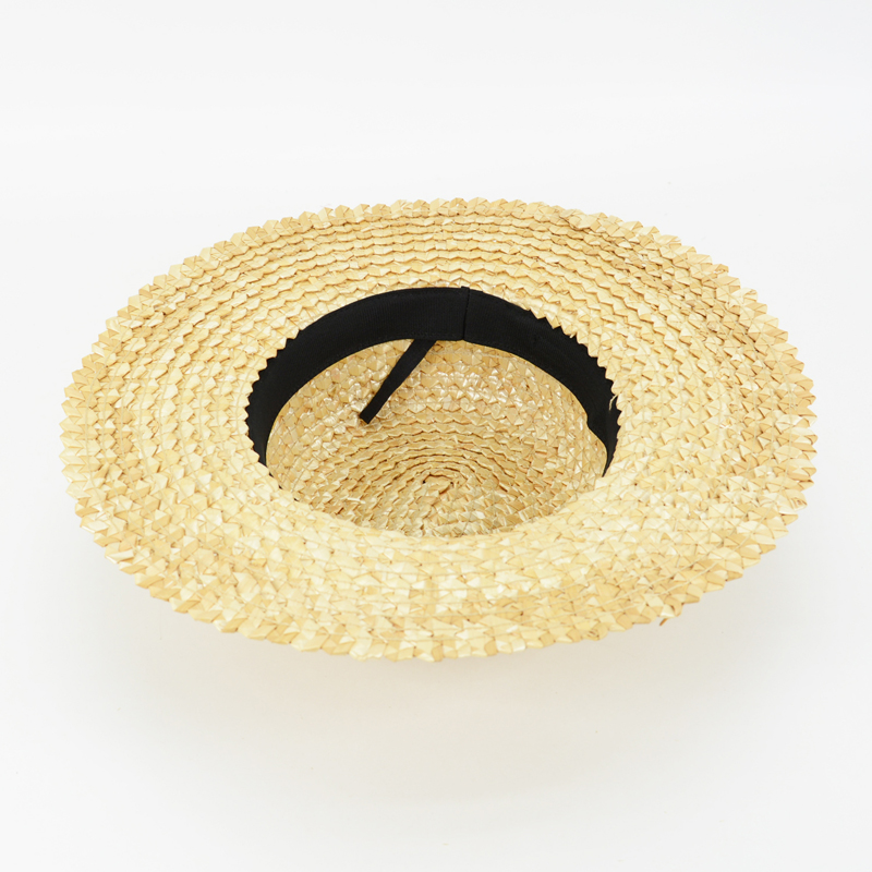 South Beach straw boater hat with black ribbon