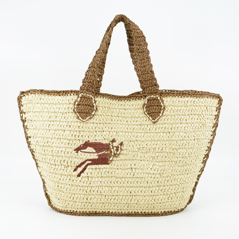 Large Straw Crocheted Bag with Embroidery