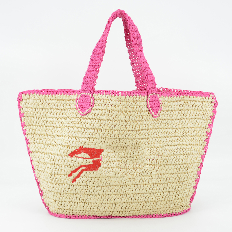 Large Straw Crocheted Bag with Embroidery