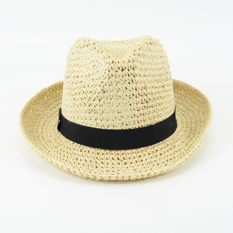 Straw Fedora hat with Black Ribbon Band